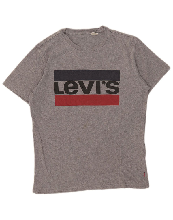 Levi's Womens Graphic T-Shirt Top UK 10 Small Grau gefleckte Baumwolle