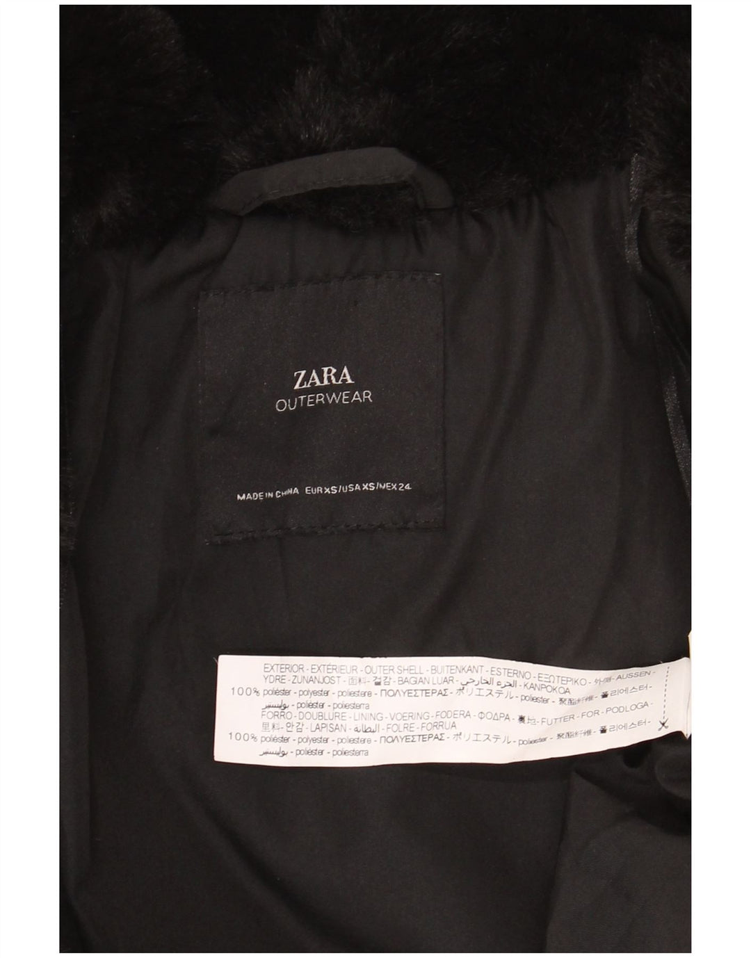 Zara Damen Kunstpelzjacke UK 6 XS Schwarz Polyester