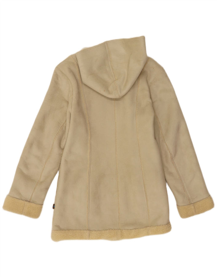 Vintage Damen Kapuzen-Sherpa-Jacke UK 14 Large Beige Polyester