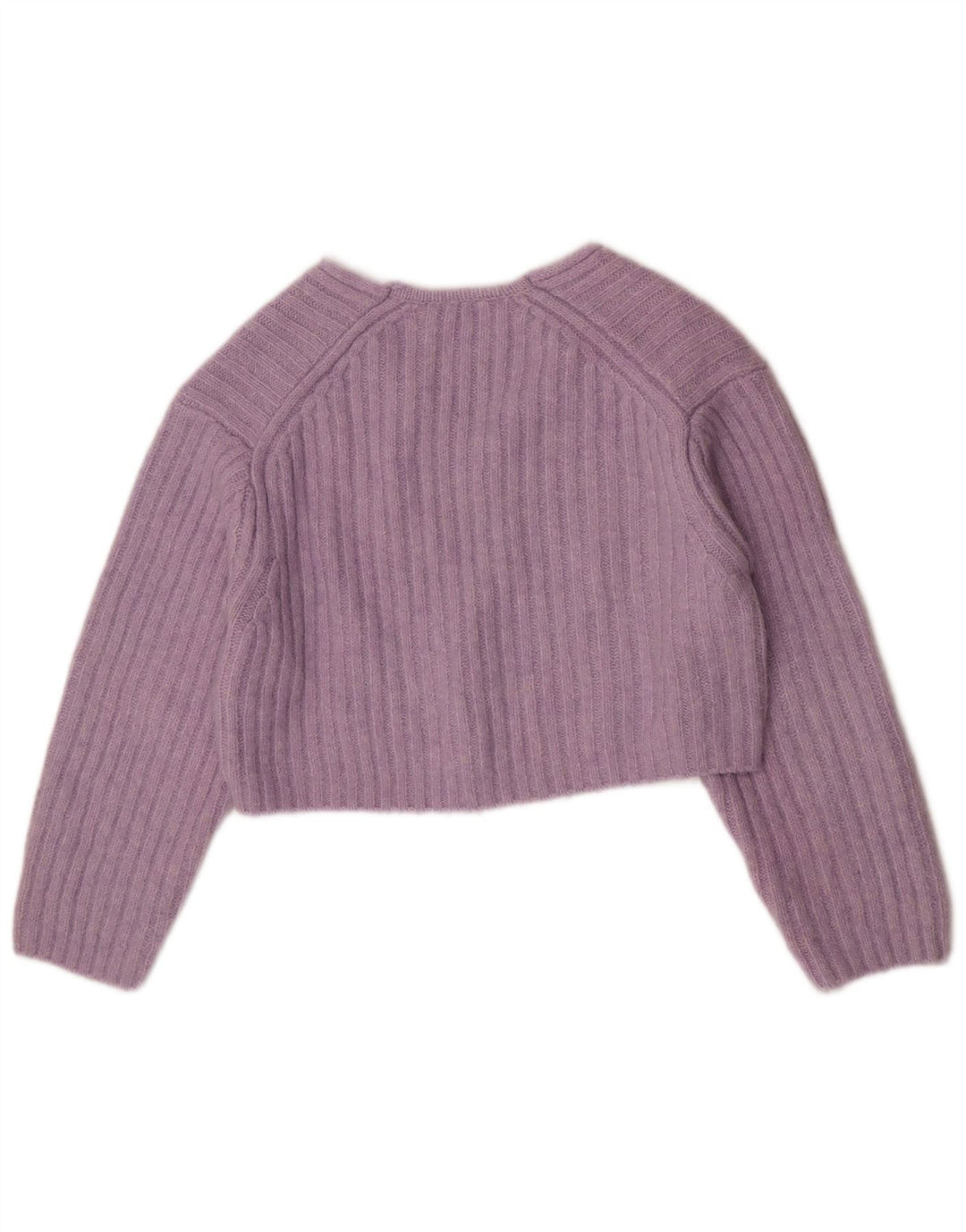Zara Damen Crop V-Ausschnitt Pullover Pullover UK 14 Mittellila Polyester