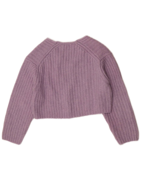Zara Damen Crop V-Ausschnitt Pullover Pullover UK 14 Mittellila Polyester