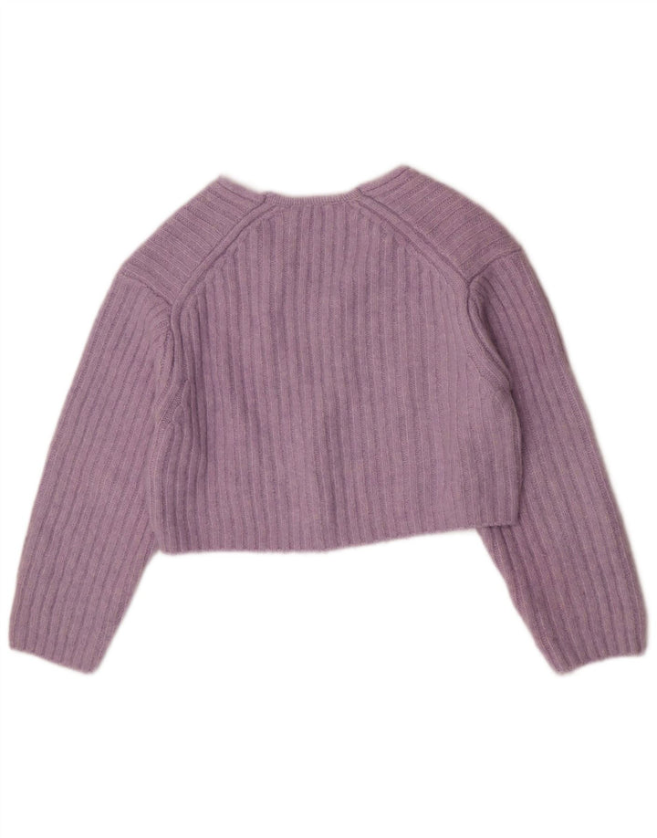 Zara Damen Crop V-Ausschnitt Pullover Pullover UK 14 Mittellila Polyester