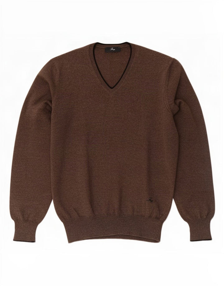 Fay Herren-Pullover mit V-Ausschnitt, IT 46, kleine braune Schurwolle