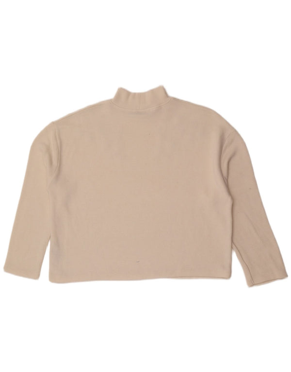 Zara Damen Loose Fit Crop Top Langarm UK 14 Mittelweiß gepunktet