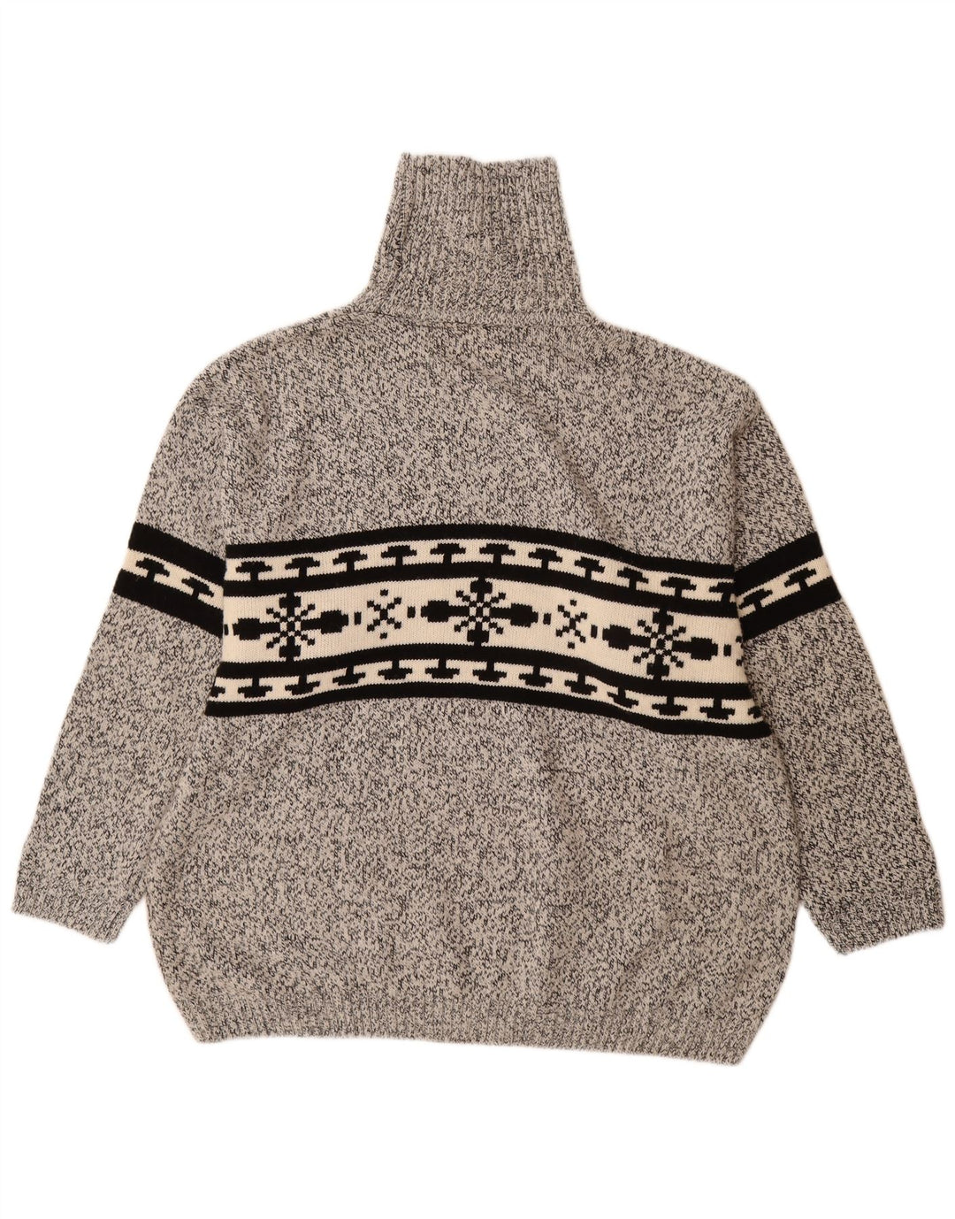 VINTAGE Herren Rollkragenpullover Pullover 2XL Grau Fair Isle Acryl