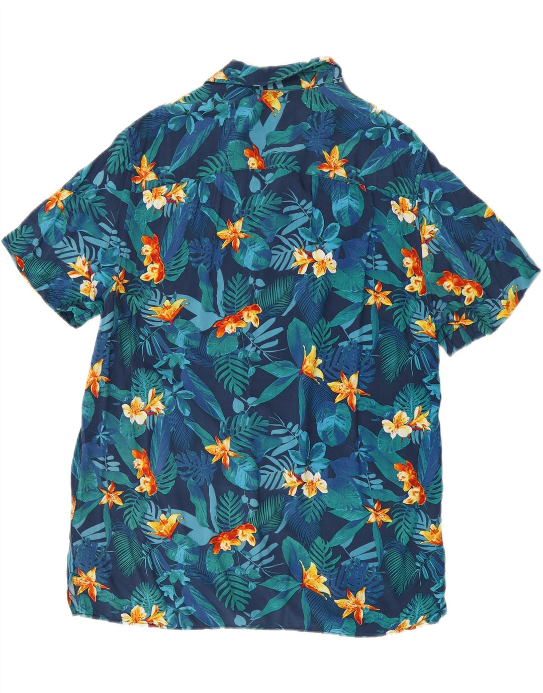 C&A Herren Kurzarm-Slim-Fit-Hemd Mittelblaues geblümtes Viskose-Hawaiihemd