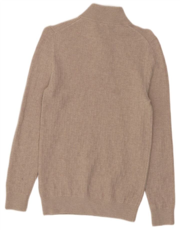 Reiss Herren-Pullover mit Reißverschluss am Hals, kleine beige Merinowolle