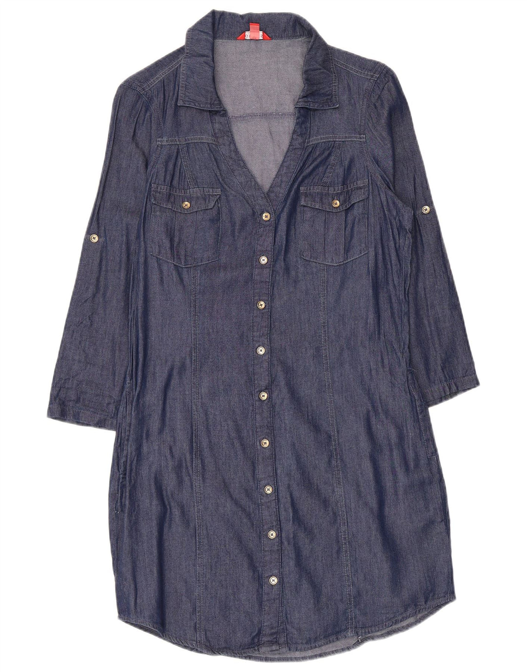 GUESS Damen Denim-Hemdkleid mit 3/4-Ärmeln, Größe S, Marineblau, Baumwolle