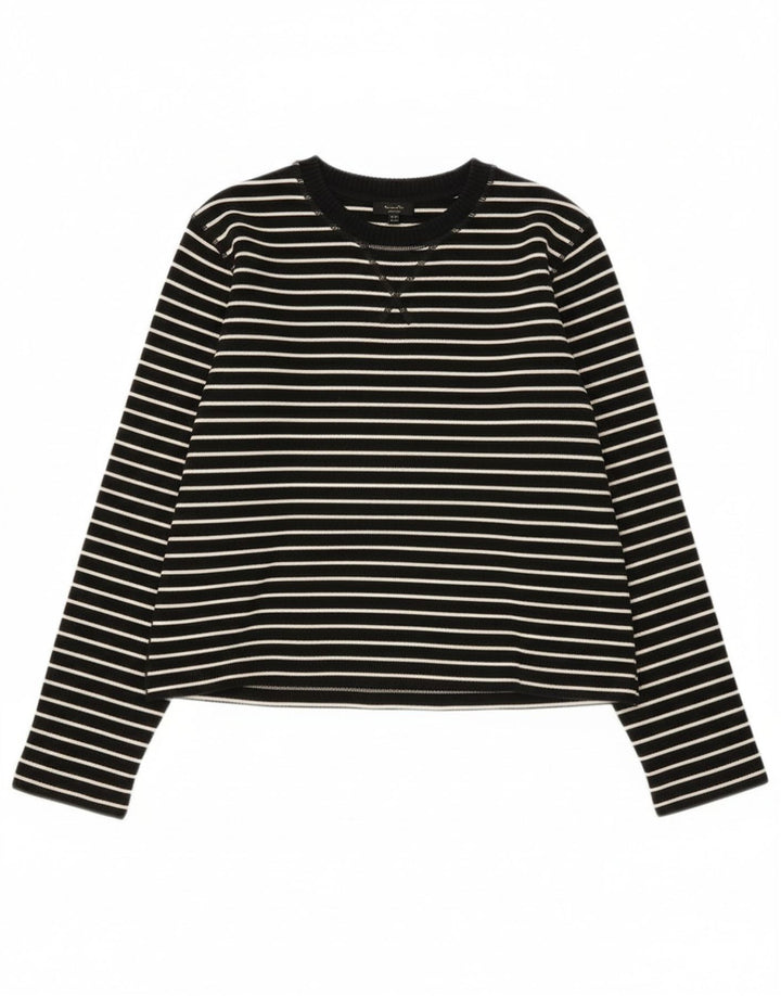 Massimo Dutti Damen Top Langarm UK 14 Mittelschwarz gestreift Baumwolle