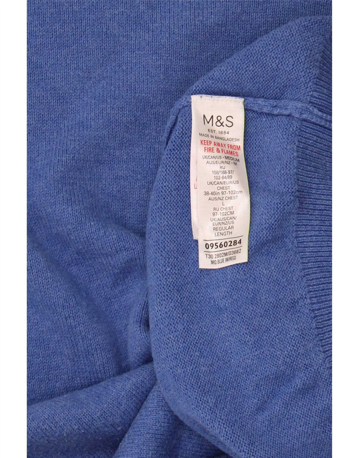 Marks & Spencer Herren-Pullover mit V-Ausschnitt aus mittelblauer Baumwolle