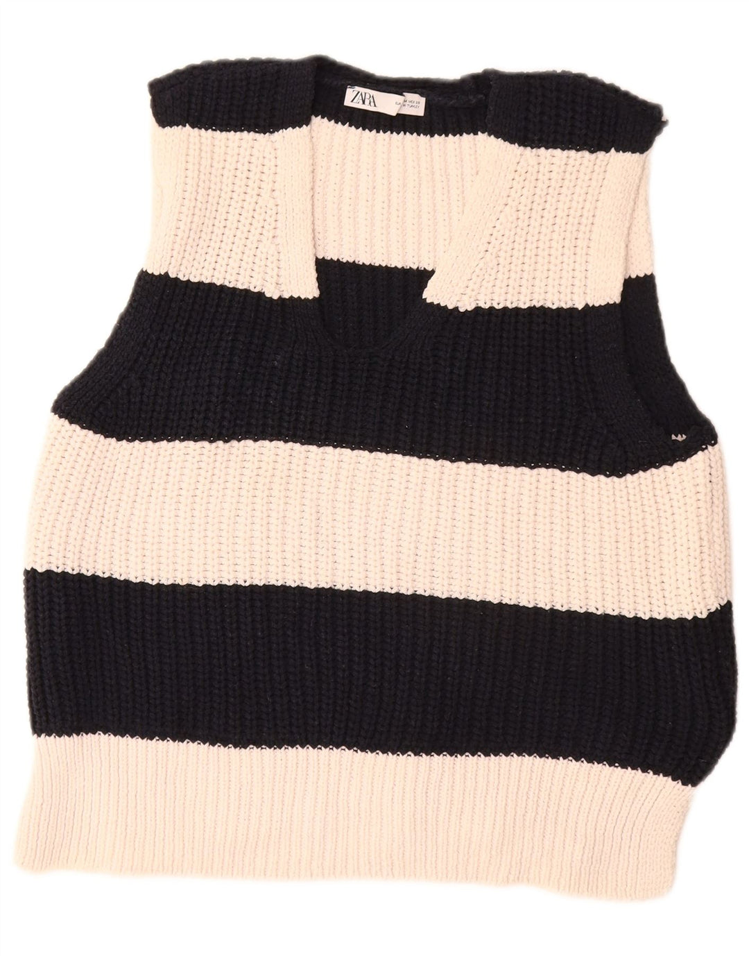 Zara Damen Weste Tank Top UK 14 Medium Off White Gestreiftes Polyester