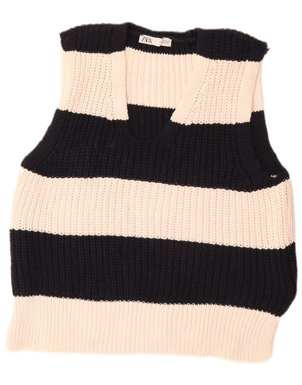 Zara Damen Weste Tank Top UK 14 Medium Off White Gestreiftes Polyester