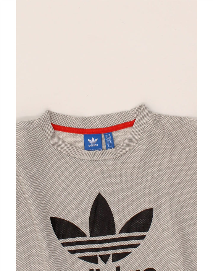 ADIDAS Womens Graphic Oversized Sweatshirt Jumper UK 10 Small Grey Cotton Vintage Adidas and Second-Hand Adidas from Messina Hembry 