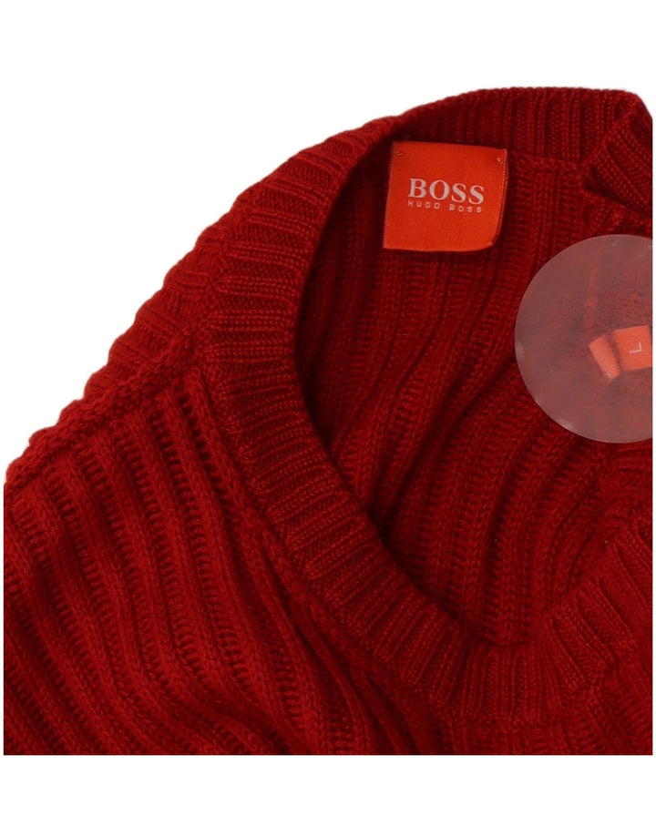 HUGO BOSS Herren-Pullover mit Rundhalsausschnitt, große rote Wolle