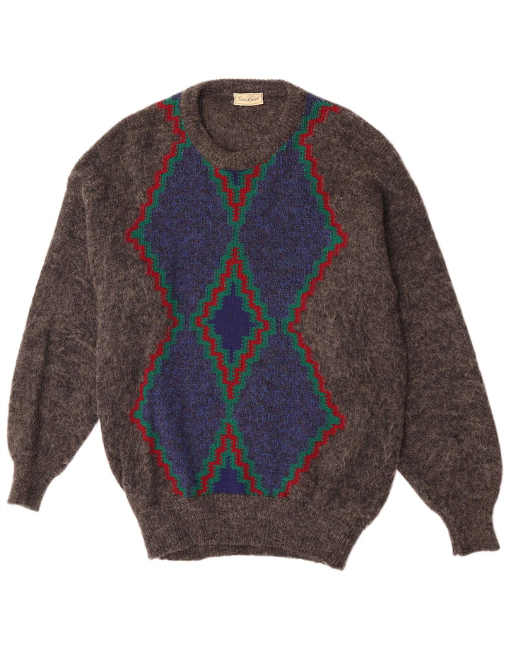 Vintage Herren-Pullover mit Rundhalsausschnitt, mittelgrau, Argyle/Diamant