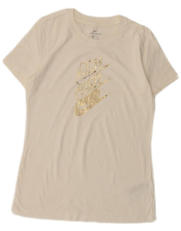 Nike Damen Grafik-T-Shirt Top UK 6 XS Weiße Baumwolle