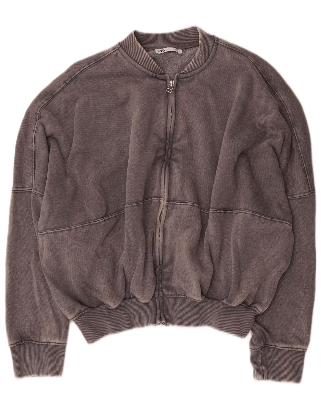 Zara Damen Crop-Oversize-Trainingsanzug-Top-Jacke, UK-Größe 10, Größe S, graue Baumwolle
