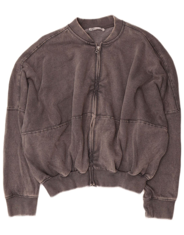 Zara Damen Crop-Oversize-Trainingsanzug-Top-Jacke, UK-Größe 10, Größe S, graue Baumwolle
