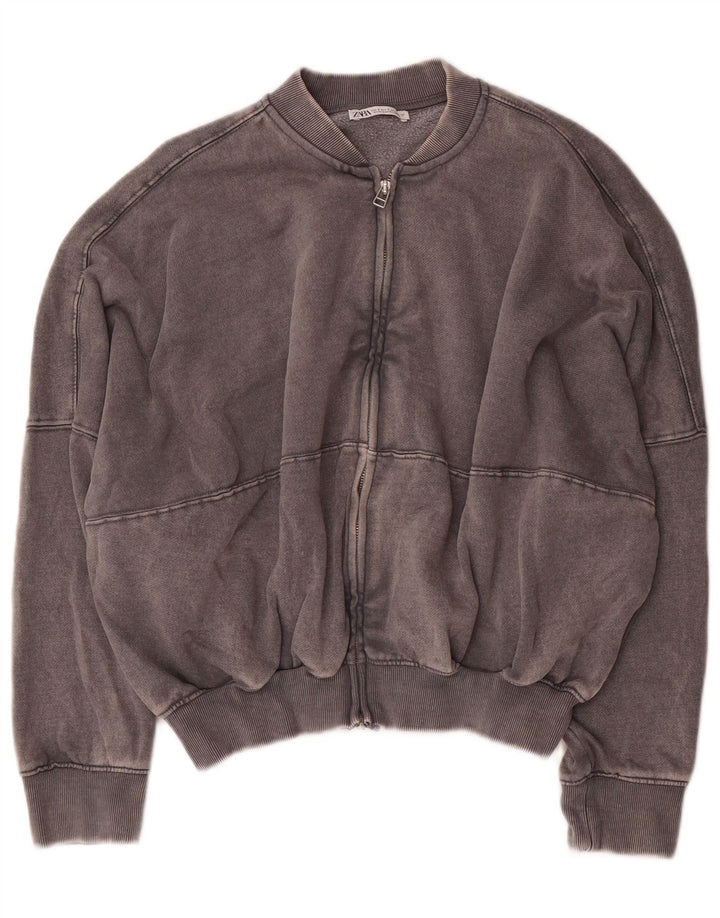 Zara Damen Crop-Oversize-Trainingsanzug-Top-Jacke, UK-Größe 10, Größe S, graue Baumwolle