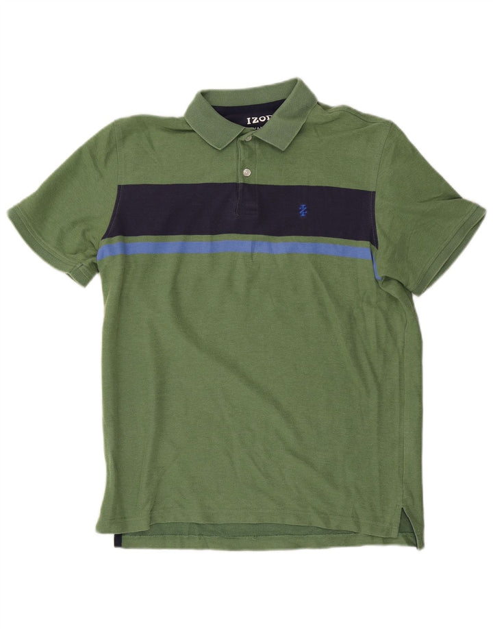 IZOD Herren-Poloshirt aus mittelgrüner Colourblock-Baumwolle