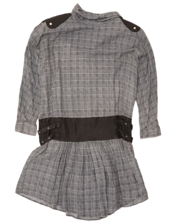Casablanca Damen-Kleid mit langen Ärmeln und tiefer Taille, UK-Gr. 12, mittelgrau kariert