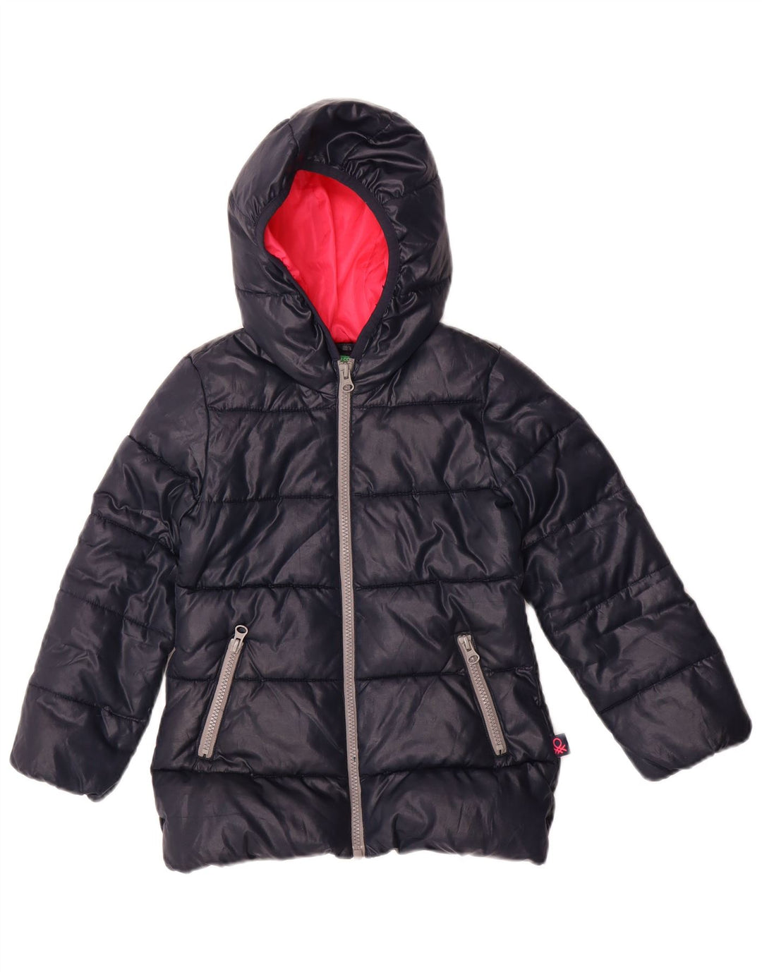 BENETTON Wattierte Mädchenjacke mit Kapuze, 4–5 Jahre, XS, Marineblau, Polyester