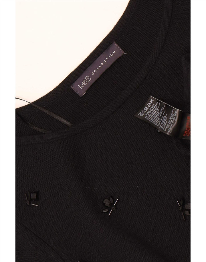 Marks & Spencer Damen-Top, 3/4-Ärmel, UK-Größe 16, Größe L, schwarze Viskose