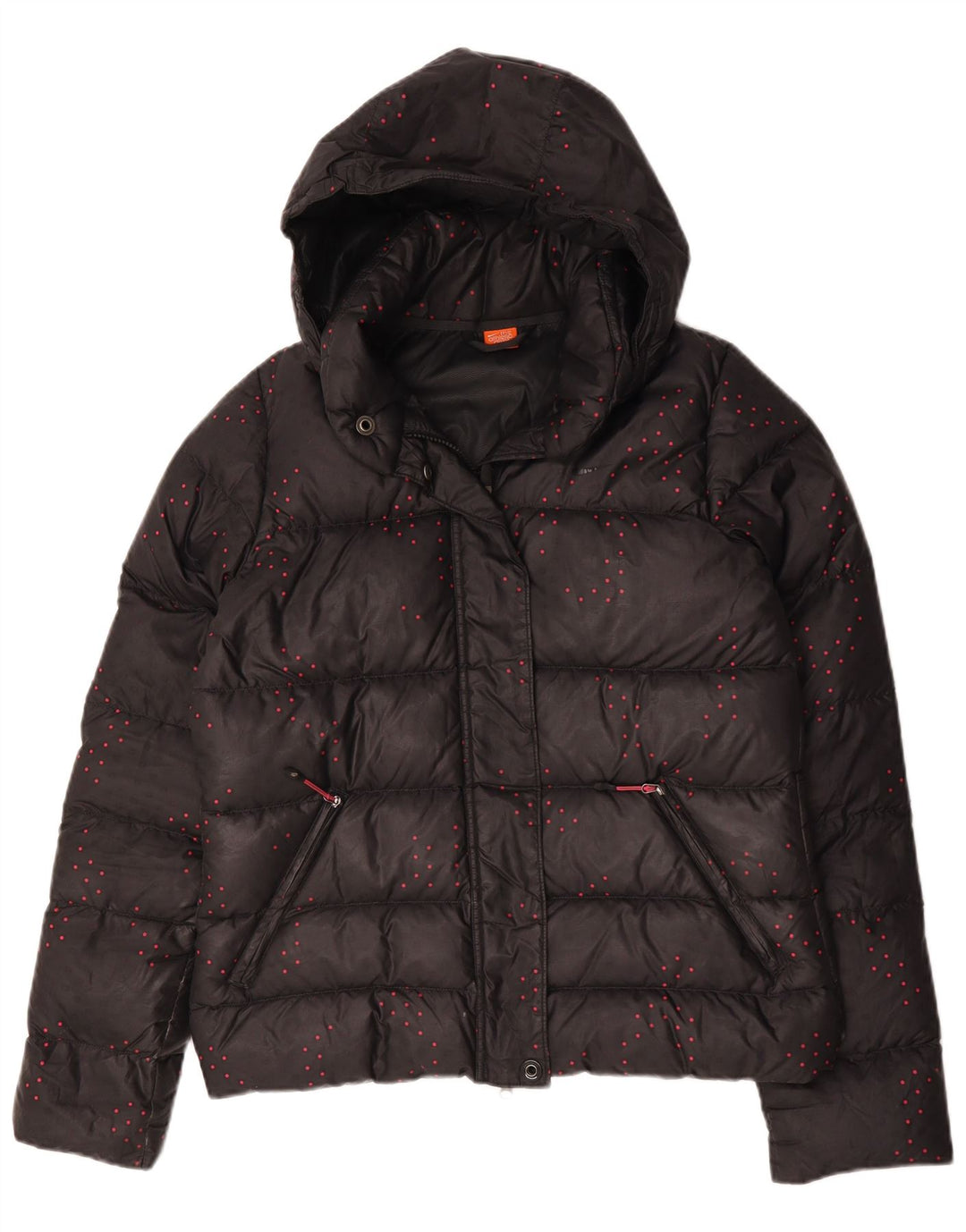 Nike Damen-Jacke mit Kapuze, gepolstert, UK 12, mittelschwarz gepunktet