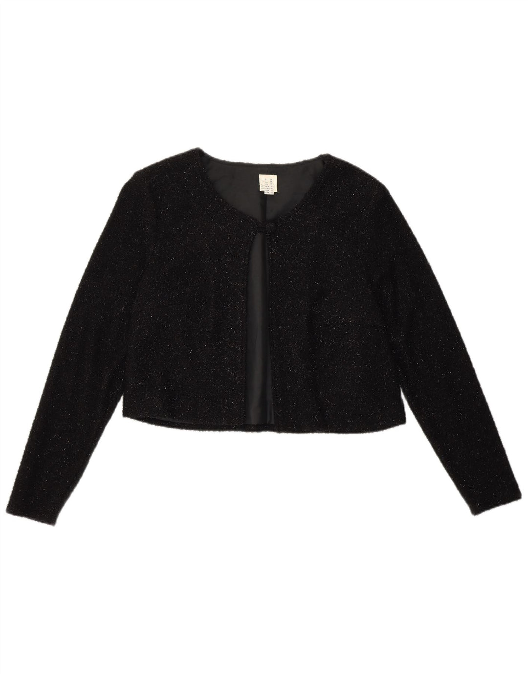 VINTAGE Damen Bolerojacke UK 12 Mittelschwarz geflecktes Nylon