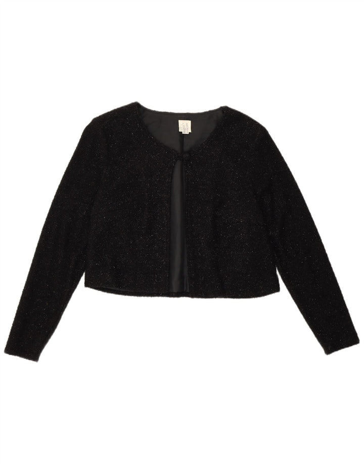 VINTAGE Damen Bolerojacke UK 12 Mittelschwarz geflecktes Nylon