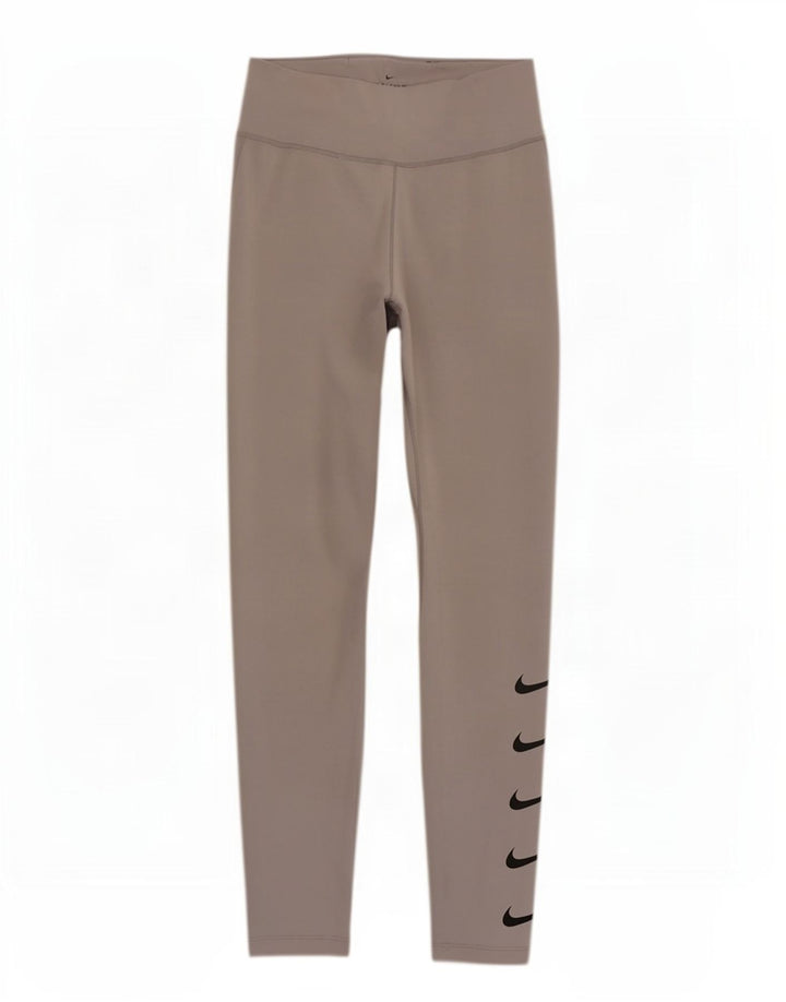 Nike Damen Dri Fit Graphic Leggings UK 12 Mittelgraues Polyester