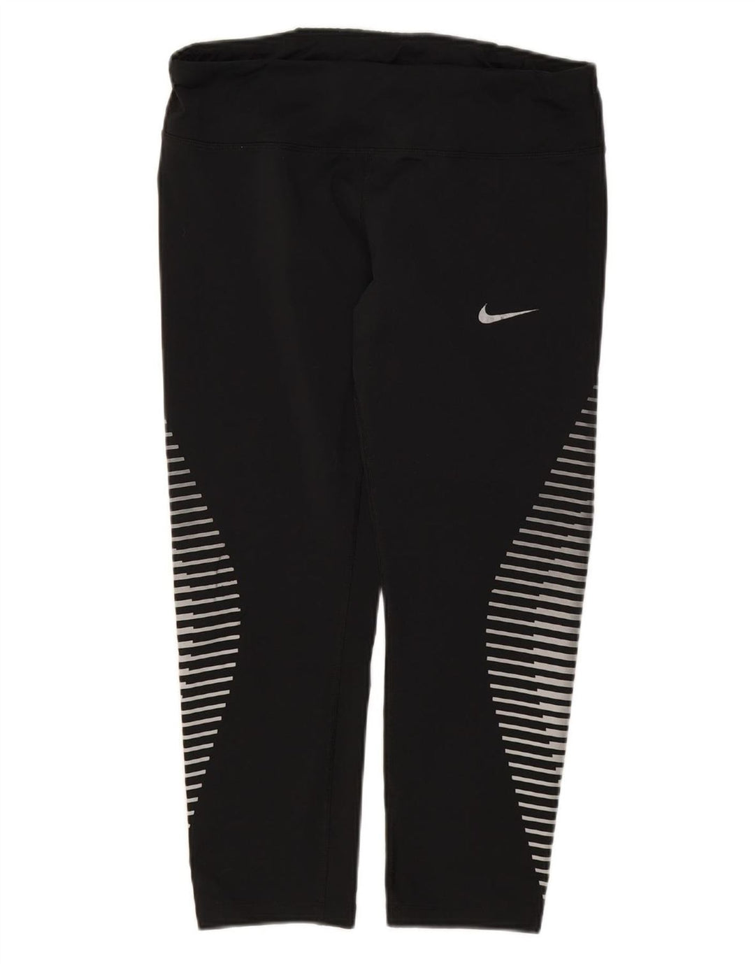 NIKE Womens Dri Fit Capri Leggings UK 14 Large  Black Striped Polyester