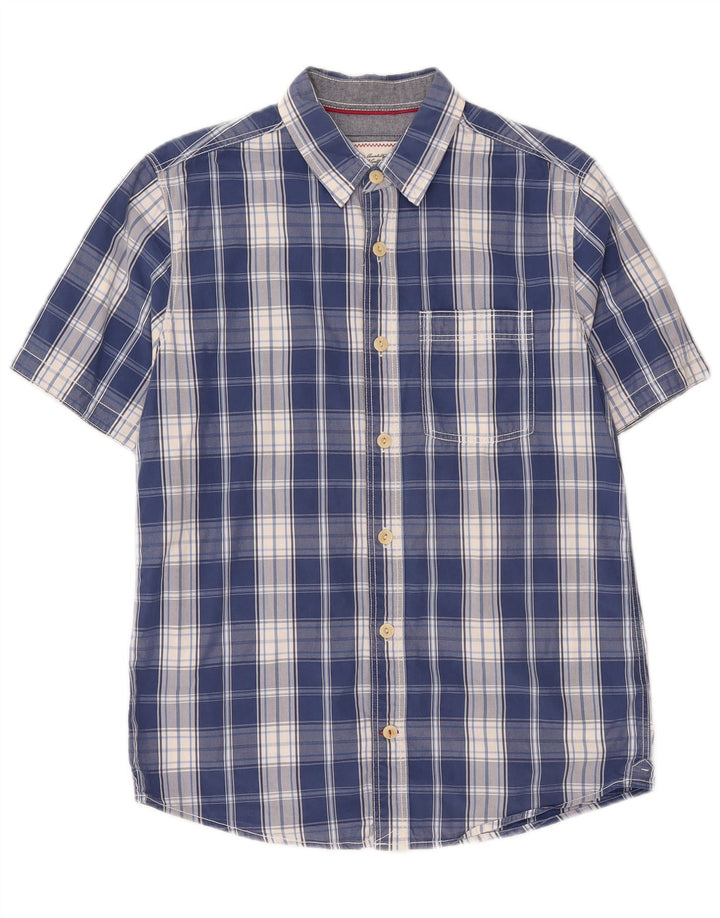 FAT FACE Mens Short Sleeve Shirt Small Blue Check Cotton