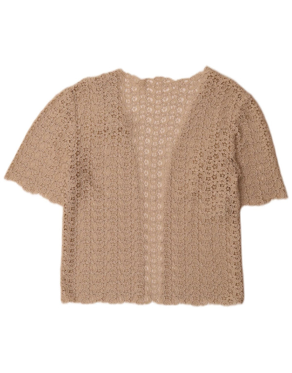 Vintage Damen offene Strickjacke Top UK 12 Medium Beige Paisley