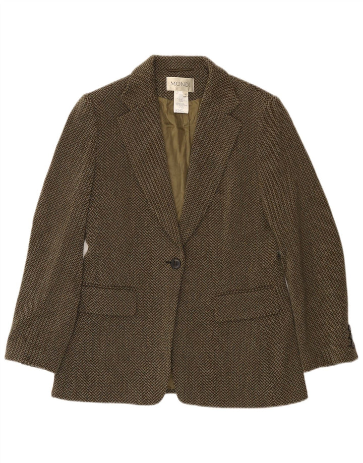 MONDI Damen-Blazer mit 1 Knopf, EU 40, mittelgrüne Chevron-Schurwolle
