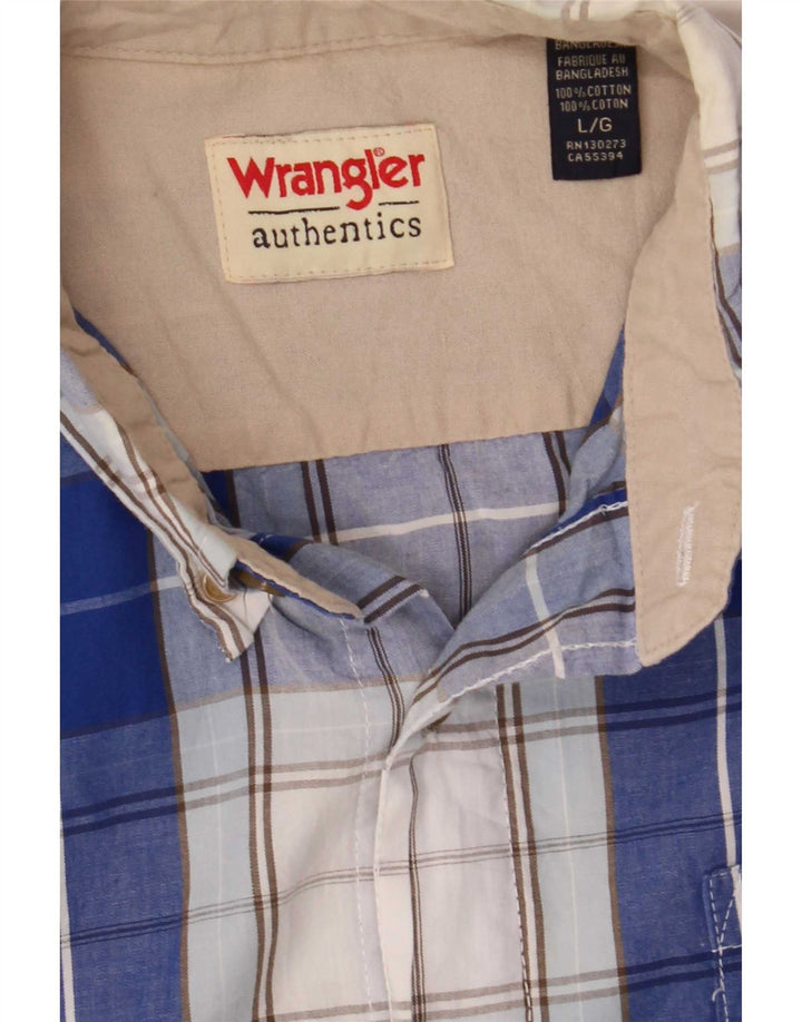 Wrangler Herren-Kurzarmhemd, groß, blau kariert, Baumwolle