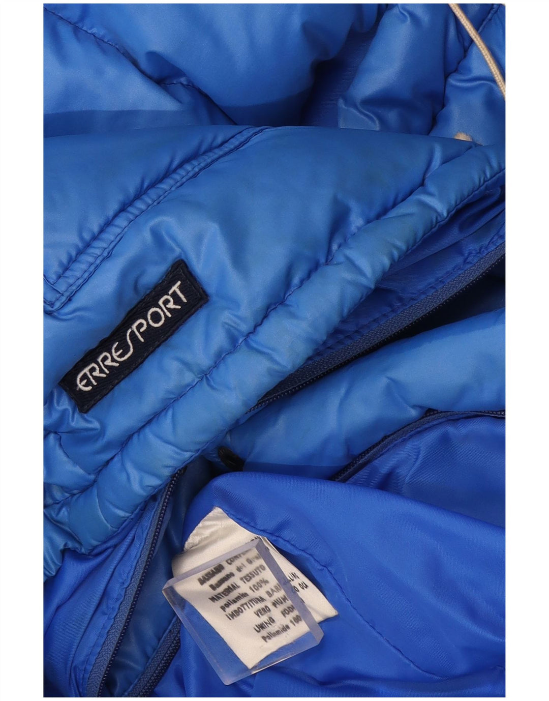 Wattierte Vintage-Herrenjacke mit Kapuze, UK 38, mittelblaues Polyamid