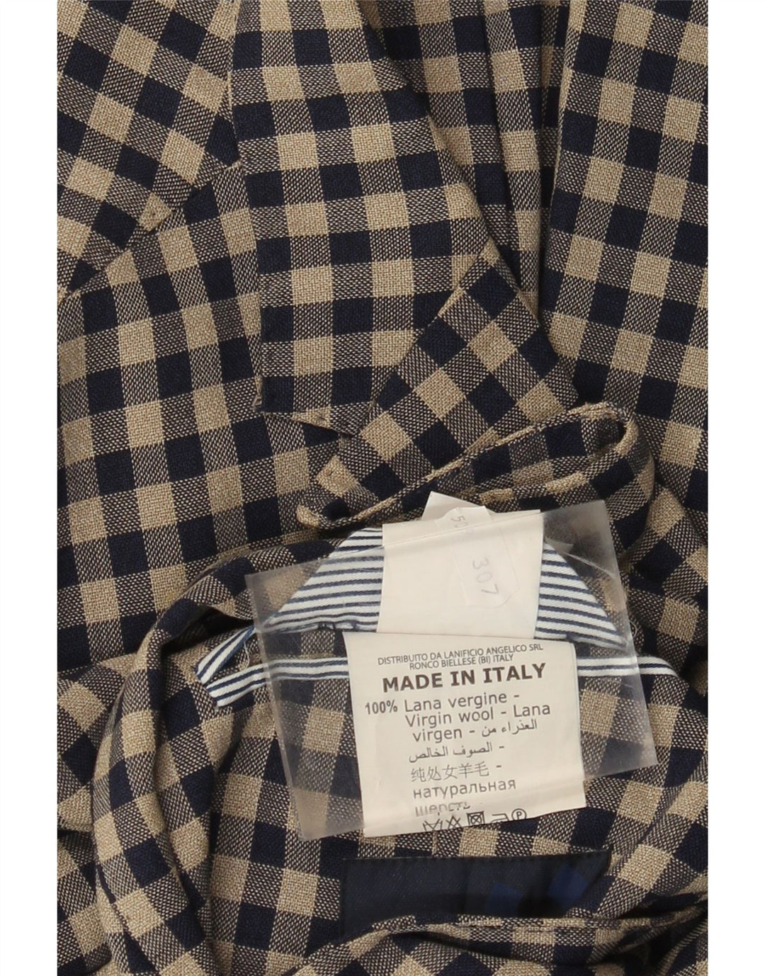 Angelico Herren-Blazer mit 2 Knöpfen, IT 50, große beige Gingham-Wolle