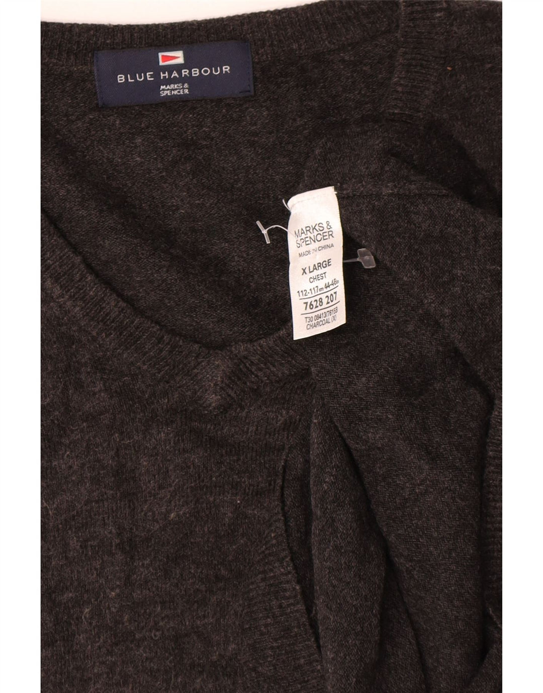 Marks & Spencer Herren Blue Harbor V-Ausschnitt Pullover Pullover XL Grau Acryl