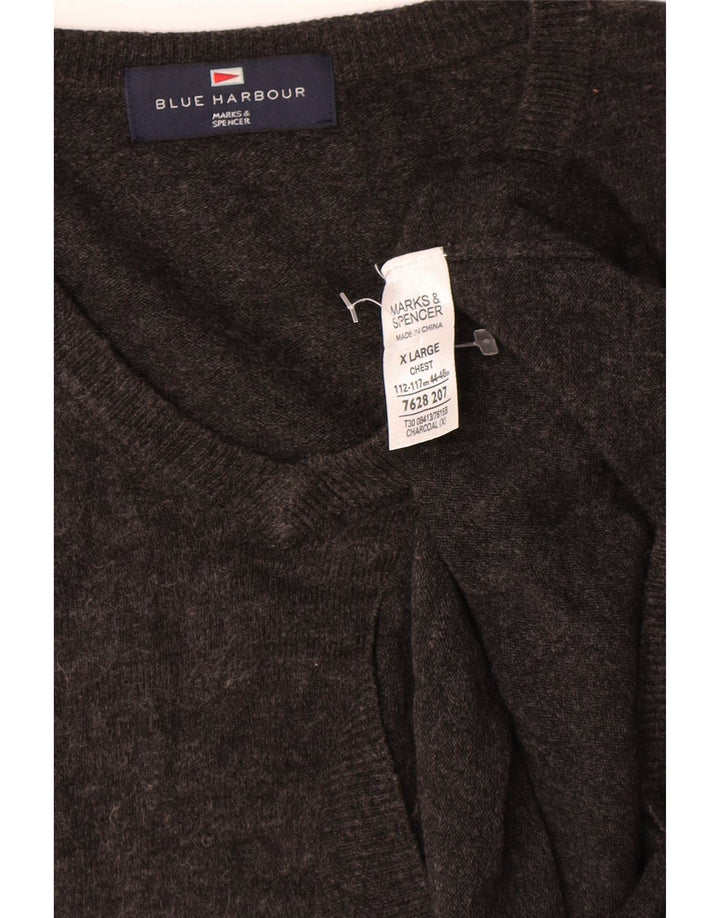 Marks & Spencer Herren Blue Harbor V-Ausschnitt Pullover Pullover XL Grau Acryl