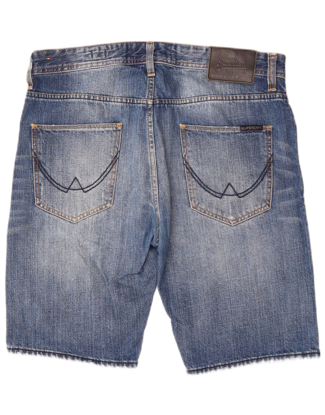 SUPERDRY Herren Officer Distressed Slim Denim Shorts W32 Mittelblaue Baumwolle