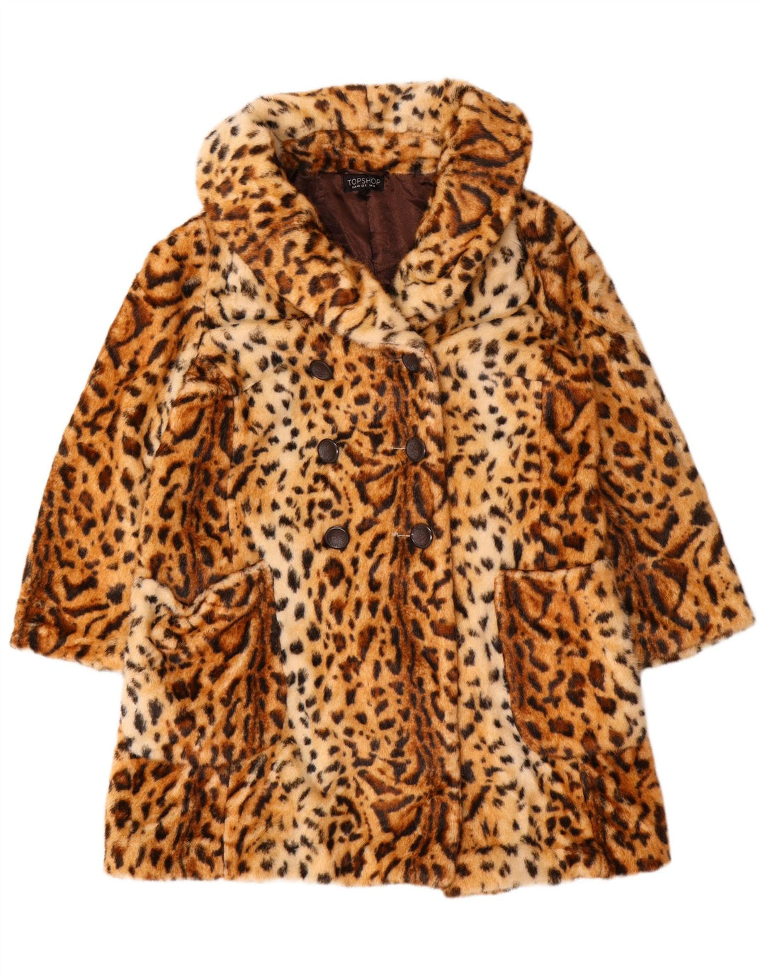 Topshop Zweireihiger Damenmantel UK 12 Mittelbraun mit Tiermuster
