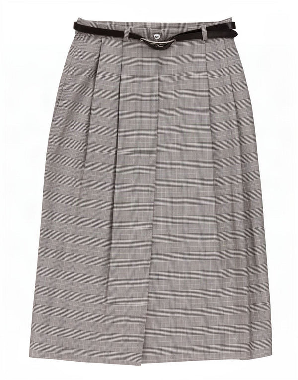 Vintage Damen Wickelrock UK 10 Small W27 Graues Hahnentritt-Polyester