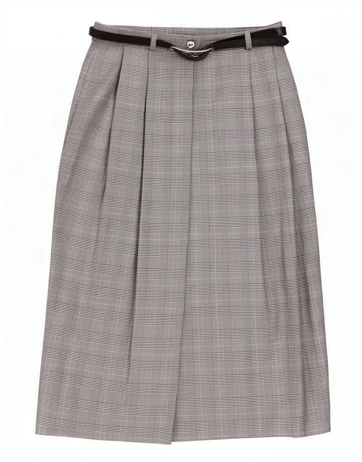 Vintage Damen Wickelrock UK 10 Small W27 Graues Hahnentritt-Polyester