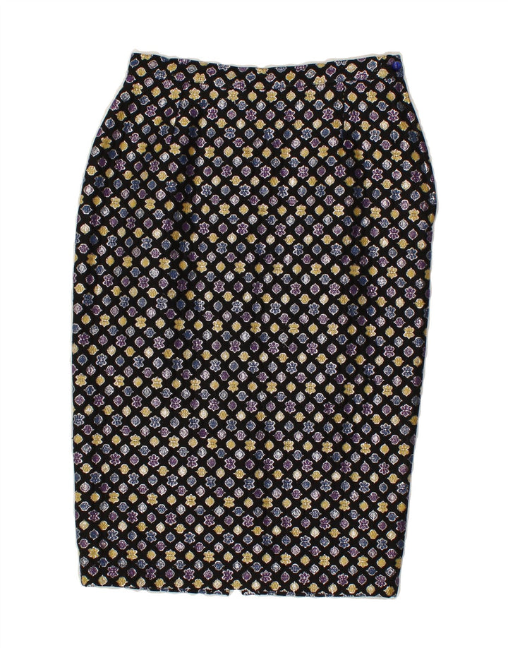 VINTAGE Womens Abstract Pattern Pencil Skirt IT 42 Medium W28  Black Vintage Vintage and Second-Hand Vintage from Messina Hembry 