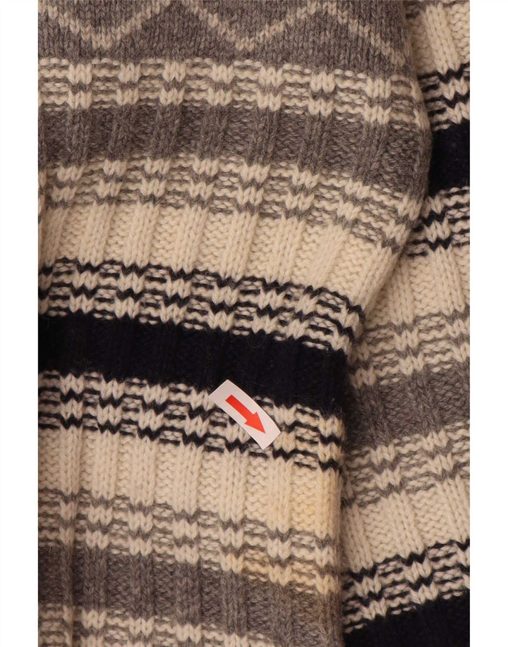 Vintage Herren Pullover mit Rundhalsausschnitt, groß, grau gestreift