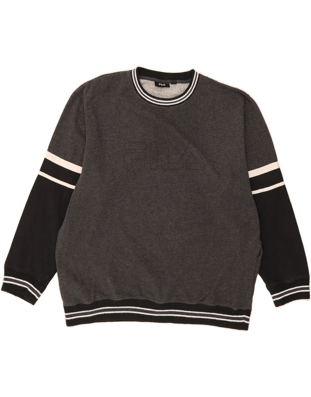 FILA Mens Graphic Sweatshirt Jumper XL Grey Colourblock Cotton Vintage Fila and Second-Hand Fila from Messina Hembry 