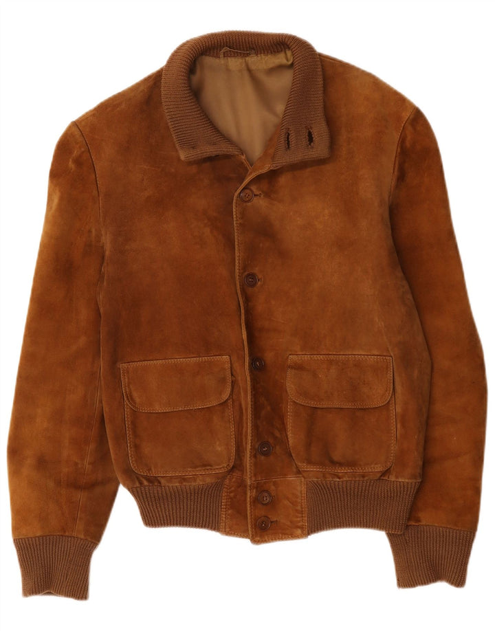 Vintage Herren Wildleder Bomberjacke UK 38 Mittelbraunes Leder