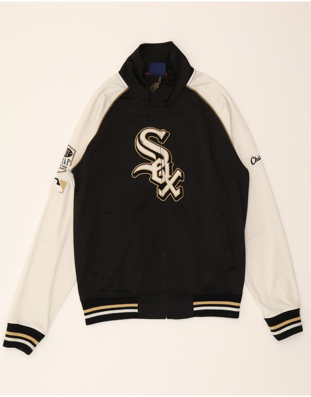 MAJESTIC Mens Graphic Tracksuit Top Jacket Medium Black Colourblock Vintage Majestic and Second-Hand Majestic from Messina Hembry 