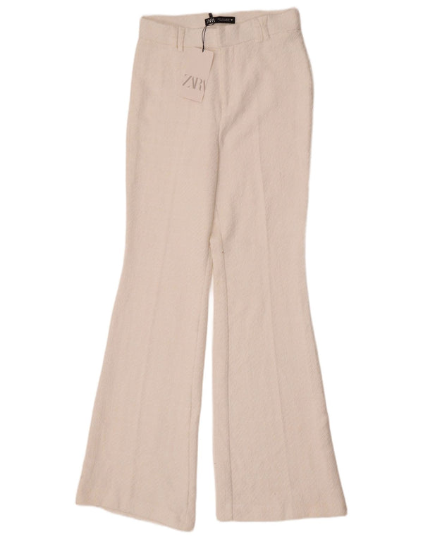 Zara Damen-Flare-Freizeithose, Größe S, W26, L32, weiße Baumwolle